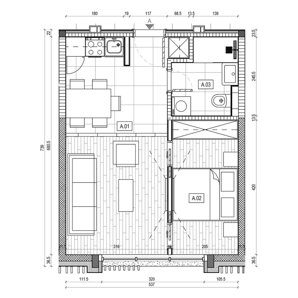 Osnova apartmana: apartman A.04, Lamela B5