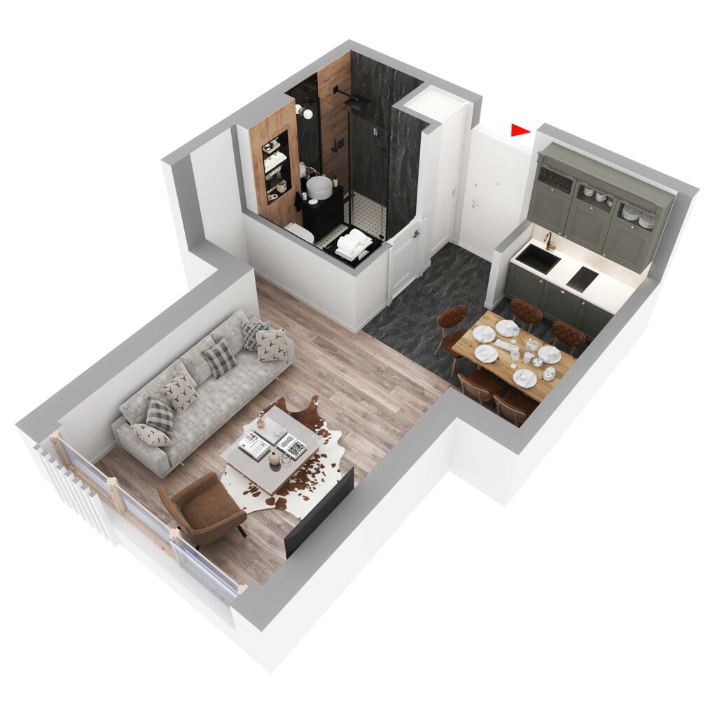 3D prikaz: apartman A.37, Lamela B5
